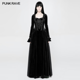 Victorian Stretch Dark Embossing Solid Color Velvet Gothic Dress