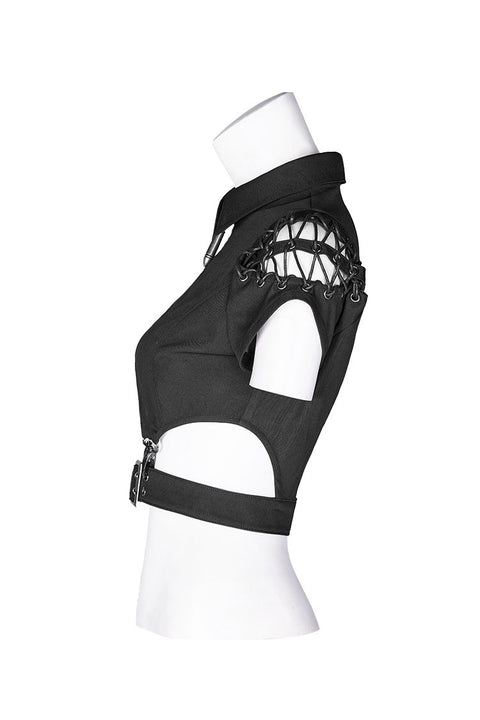Dark Girl Hollow-out Metal Zipper Shirt