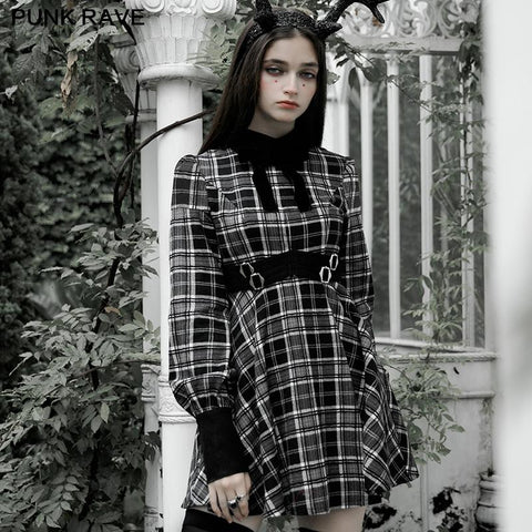 Plaid court collect waist dress