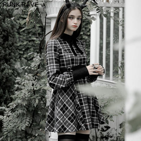 Plaid court collect waist dress