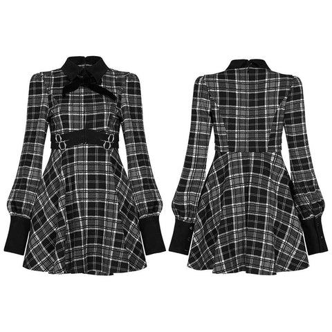 Plaid court collect waist dress