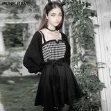 Swallow gird stitching suspenders punk little black dress