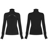 Punk cross-shoulder strap long sleeve T-shirt