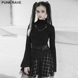 Punk strap chain decorated trumpet sleeve fit T-shirt