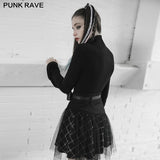 Punk strap chain decorated trumpet sleeve fit T-shirt