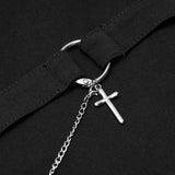 Punk strap chain decorated trumpet sleeve fit T-shirt