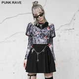 Square-cut collar stretch mesh printed Top