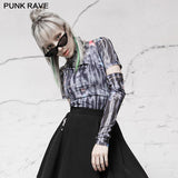 "Millennium E-Worm" high neck elastic mesh print top