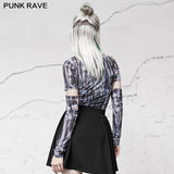 "Millennium E-Worm" high neck elastic mesh print top