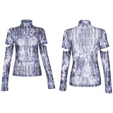 "Millennium E-Worm" high neck elastic mesh print top