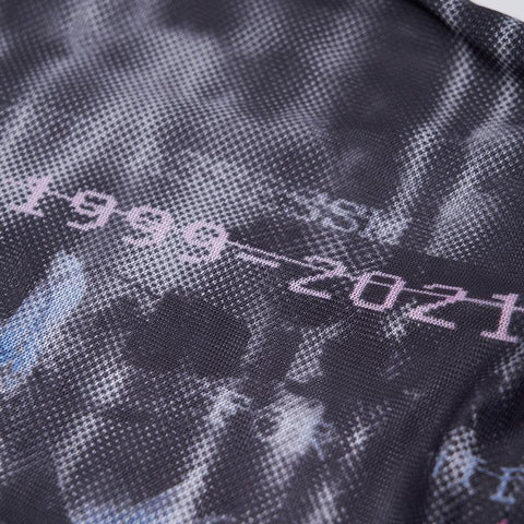 "Millennium E-Worm" high neck elastic mesh print top