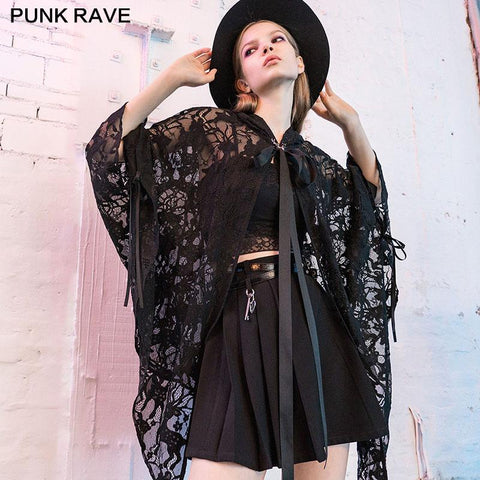 Deer pattern brooch decoration Hood cape style lace coat