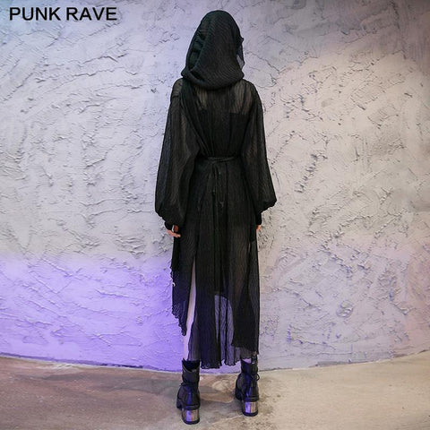 long Pointed cap pleat chiffon coat