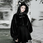 Cute ears drawstring cap short coat