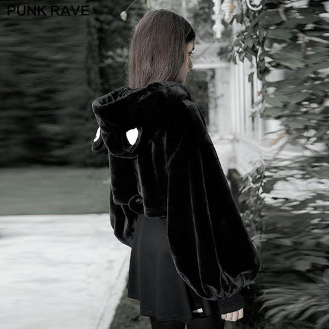 Cute ears drawstring cap short coat