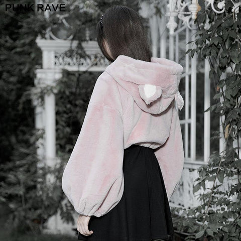 Cute ears drawstring cap short coat