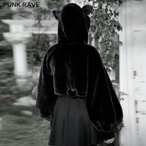 Cute ears drawstring cap short coat
