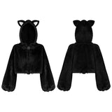Cute ears drawstring cap short coat