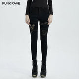 Punk knee deconstructed hollow denim trousers