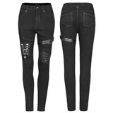 Punk knee deconstructed hollow denim trousers