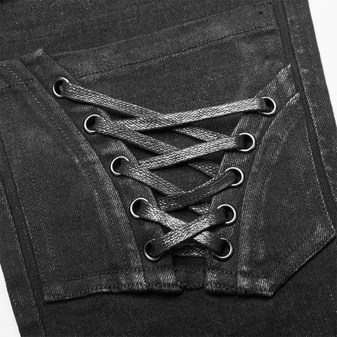 Punk knee deconstructed hollow denim trousers