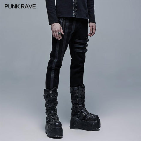 Dark Elastic Woven Long Pants