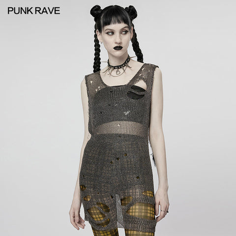 Punk imitation mental wire ripped sweater