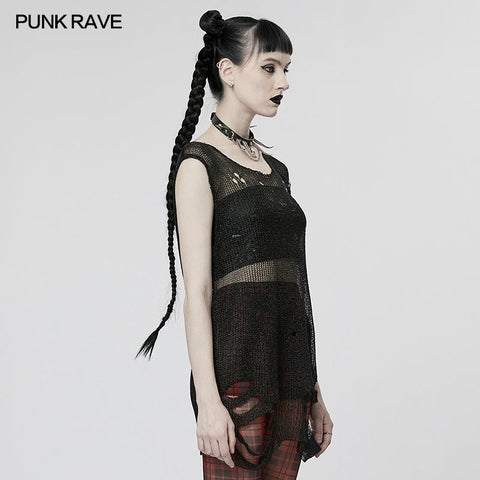 Punk imitation mental wire ripped sweater