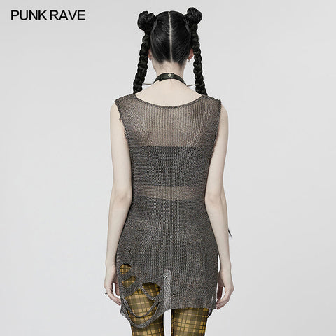 Punk imitation mental wire ripped sweater