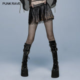 Punk low waist leopard pleated skirt