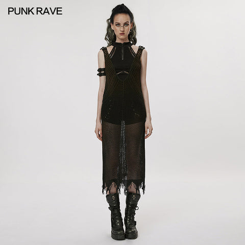 The Post-apocalyptic Techwear Style Knitted Hollow out Dress