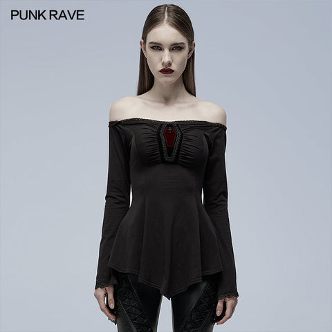 Gothic slash neck A line long sleeve T-shirt