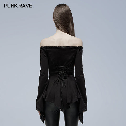 Gothic slash neck A line long sleeve T-shirt