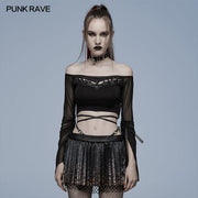 Gothic cut-out slash neck T-shirt