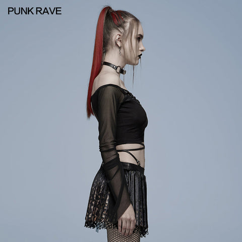 Gothic cut-out slash neck T-shirt