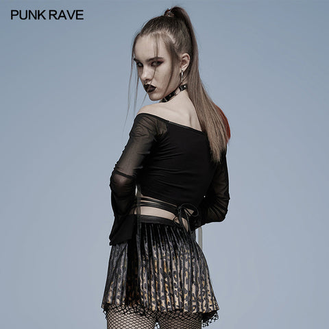 Gothic cut-out slash neck T-shirt