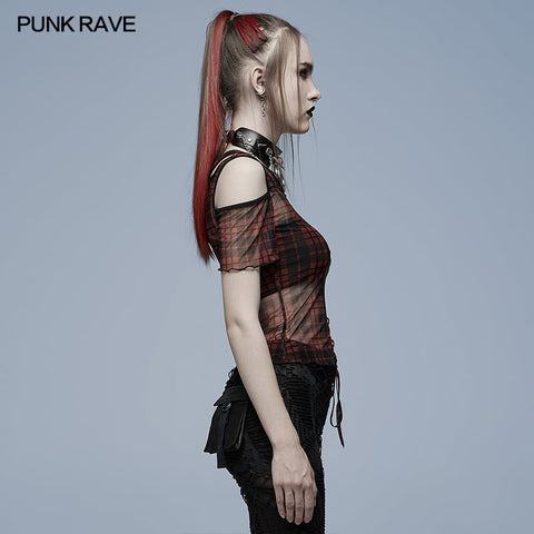 Daily punk plaid mesh T-shirt
