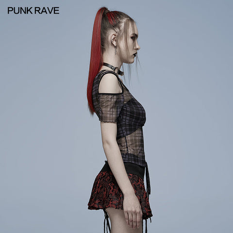Daily punk plaid mesh T-shirt