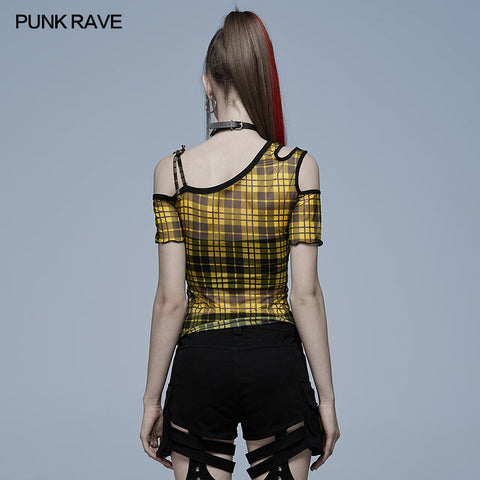 Daily punk plaid mesh T-shirt