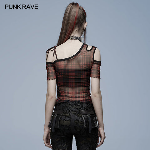 Daily punk plaid mesh T-shirt