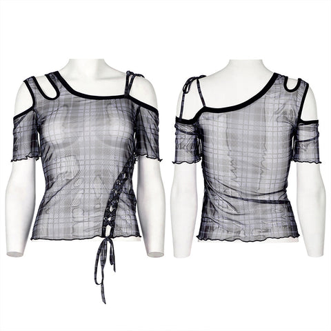 Daily punk plaid mesh T-shirt
