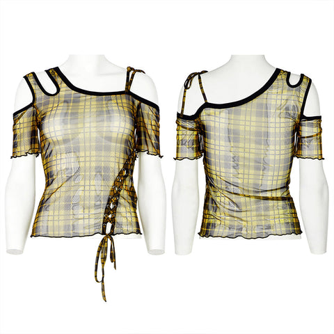 Daily punk plaid mesh T-shirt