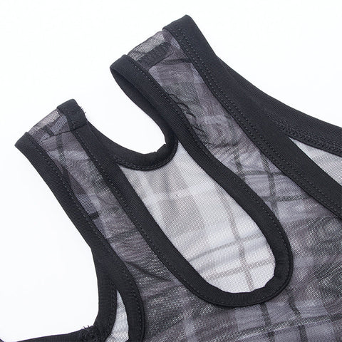 Daily punk plaid mesh T-shirt