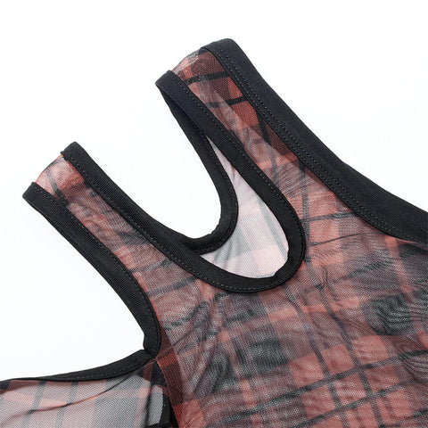 Daily punk plaid mesh T-shirt