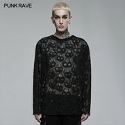 Punk Daily Wear Skull Mesh Long Sleeve T-shirt