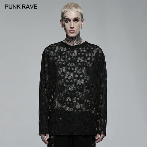 Punk Daily Wear Skull Mesh Long Sleeve T-shirt