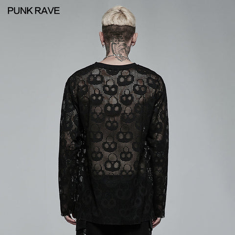 Punk Daily Wear Skull Mesh Long Sleeve T-shirt