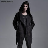 Dark printed medium-length coat