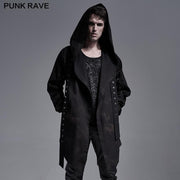 Dark printed medium-length coat