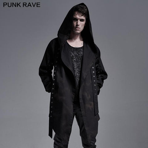 Dark printed medium-length coat